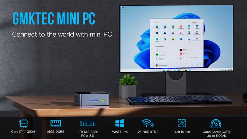 GMKtec Mini PC Intel Core i7-1195G7 (Turbo 5.0 GHz) 32GB DDR4 1TB SSD Desktop Mini Computers WiFi 6, BT 5.2/ DP, HDMI/RJ45 2.5G/USB4.0