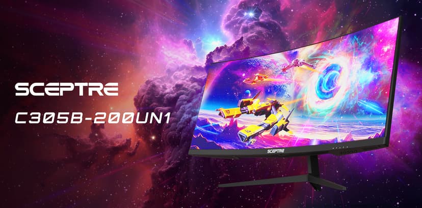 Sceptre 30-inch Curved Gaming Monitor 21:9 2560x1080 Ultra Wide/ Slim HDMI DisplayPort up to 200Hz Build-in Speakers, Metal Black (C305B-200UN1)