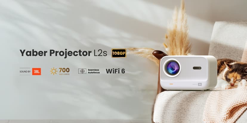 [Sound by JBL & 700ANSI] Yaber 1080P Projector with WiFi 6 and Bluetooth, [Seamless Autofocus] Portable Outdoor Movie Projector, Home Theater Projector for iPhone/TV Stick/HDMI/USB/Laptop/PS5-White