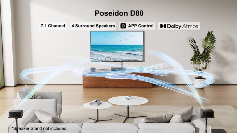 ULTIMEA 7.1Ch Soundbar with Dolby Atmos, APP Control, Surround Sound System for TV, 4 Wired Surround Speakers, Sound Bar for TV with 6.5" Wireless Subwoofer, Soundbar for TV, Poseidon D80 Upgraded