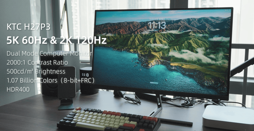 KTC 27 Inch 5K Monitor, 5120 x 2880 5K2K Monitor with 65W Type-C Port, Dual Mode Computer Monitors Compatible with Mac mini, IPS Panel, HDR 400, 217 PPI, 135% sRGB, HDMI DisplayPort, Tilt, H27P3