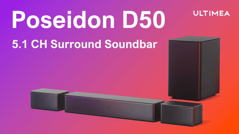 ULTIMEA 5.1 Sound Bar for Smart TV, Virtual Surround Sound System for TV, 320W Peak Power, Adjustable Surround Speakers and Subwoofer, APP Control, Home Theater Soundbar Poseidon D50(2025 New Model)