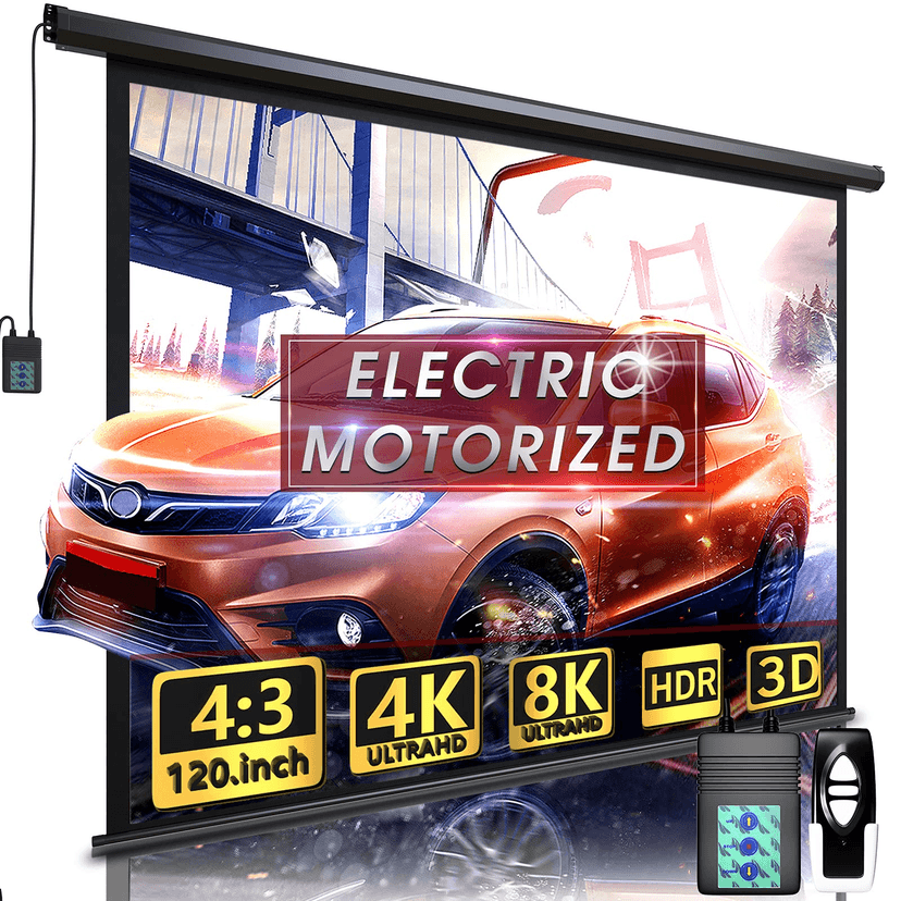 Aoxun 120" Motorized Projector Screen - Indoor and Outdoor Movies Screen 120 inch Electric 4:3 Projector Screen W/Remote Control