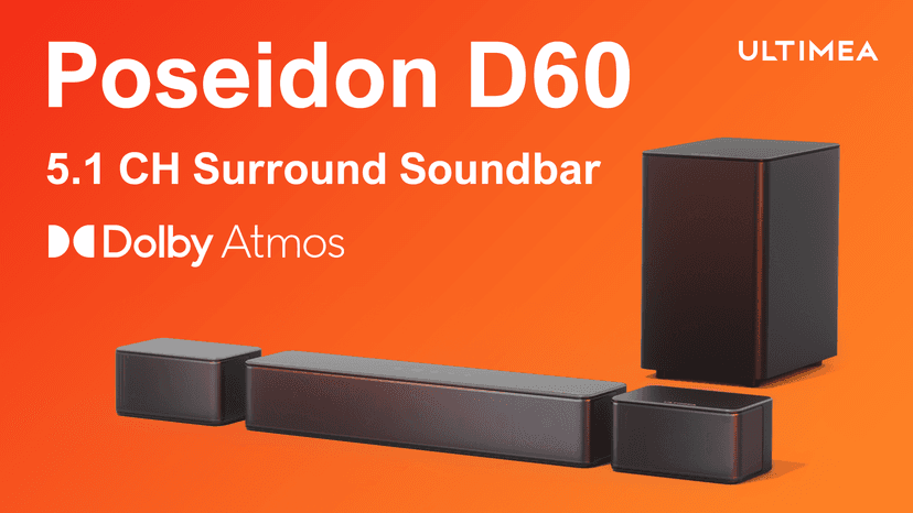 ULTIMEA 5.1 Sound Bar with Dolby Atmos, 410W Surround Sound System for TV, 3D Sound Bars for Smart TV with Subwoofer, Adjustable Surround and Bass, Home Audio Soundbars for TV, HDMI eARC, Poseidon D60