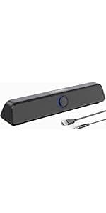 LENRUE Computer Speakers,Wired USB-Powered Sound-bar with 10W Stereo Sound for PC Desktop,Plug-n-Play (A39PRO /Black)