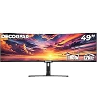 Deco Gear 49" Curved Ultrawide 5K Gaming Monitor, 32:9, 120 Hz, 101% NTSC 100% sRGB, Adjustable, Home Office and Entertainment Workstation