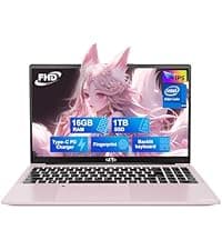 NIMO 15.6 IPS FHD-Laptop, 16GB RAM 1TB SSD Intel Pentium Quad Core N100, Computer with Backlit Keyboard Fingerprint (Beat to i3-1115G4 Up to 3.4GHz) Laptops for Student, Win 11 Rose Gold