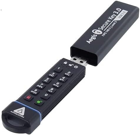 Apricorn 1TB Aegis Secure Key FIPS 140-2 Level 3 Validated 256-bit Encryption USB 3.0 Flash Drive (ASK3-1TB)