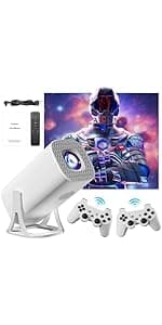 P30 max Projector and Game,1280*720P,Smart game projector built-in 35000 Games with 2 Wireless Controllers,Portable Mini Video Projector with 5G Wifi&Bluetooth, 4K,2.4G Receiver,Home,Office (128G)