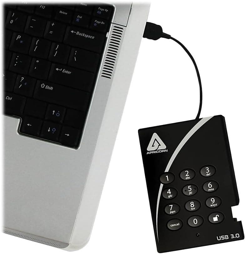 Apricorn 2TB Aegis Padlock USB 3.0 256-Bit AES XTS Hardware Encrypted Portable External Hard Drive (A25-3PL256-2000)