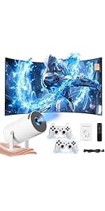 P30 max Projector and Game,1280*720P,Smart game projector built-in 35000 Games with 2 Wireless Controllers,Portable Mini Video Projector with 5G Wifi&Bluetooth, 4K,2.4G Receiver,Home,Office (128G)
