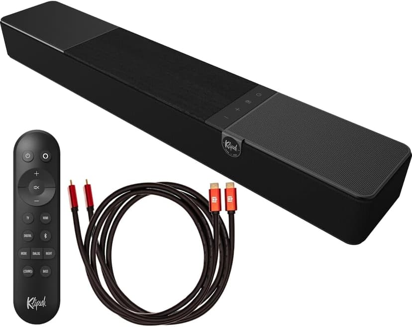Klipsch Flexus CORE 100 2.1 Channel Powered by Onkyo Bluetooth Sound Bar with Dolby Atmos and Custom Tuned Bass - Black Bundle with 2X Deco Gear 6' 4K HDMI 2.0 Cables & 6x6 Microfiber Cleaning Cloth