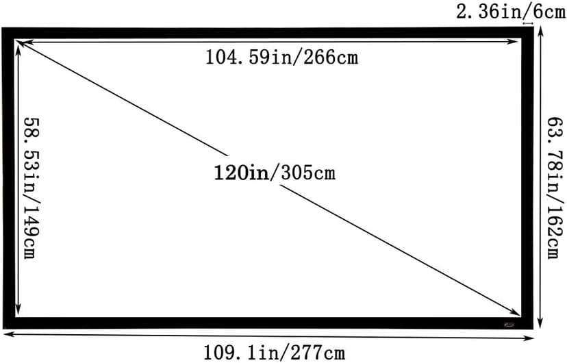 100in /120in Fixed Frame Projector Screen, Diagonal 16:9, Active 3D 4K Ultra HD Projector Screen for Home Theater or Office (16:9, 120")