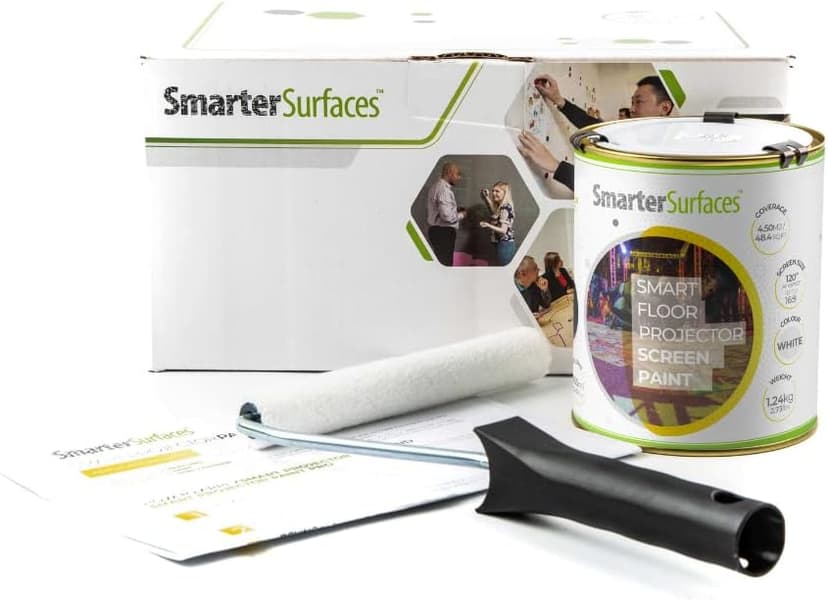 SmarterSurfaces Floor Projector Screen Paint 48ft² | Standard 4K HD Projections | Projectable Floor Paint for Events, Retail Outlets, Exhibitors | Wipeable or Washable (Gain Value 1.23)