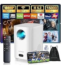 15000 Lumens Outdoor Movie Projector - Native 1080P HD Portable Projector with WiFi 6/Bluetooth 5.2, 300" Screen, ±15° Keystone | Compatible with iPhone, Android, Fire Stick, PS5, Xbox(USB-C Cable)