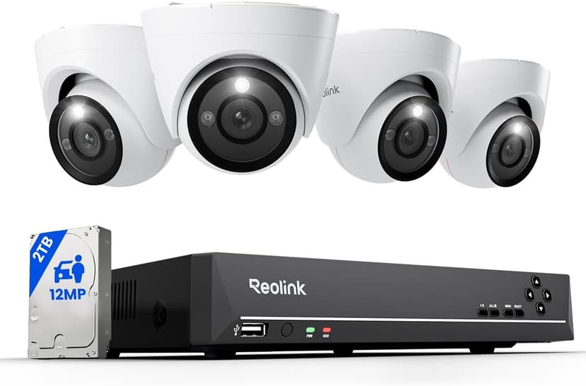 REOLINK New Version 12MP Smart Security System with AI Video Search, Person/Vehicle/Animal Detection Color & Infrared Night Vision, Two-Way Talk, 24/7 Recording, Perimeter Protection, RLK8-1200D4-A
