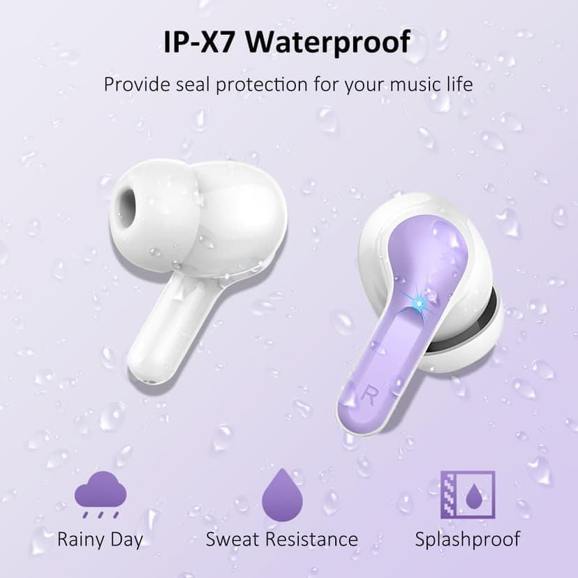 Wireless Earbuds, 2025 Bluetooth 5.4 Headphones NEW Ear Buds 40H Bass Stereo in-Ear Earphones ENC Noise Cancelling Earbuds with 4 HD Mic, USB-C LED Display IP7 Waterproof Sport Headset for Android iOS