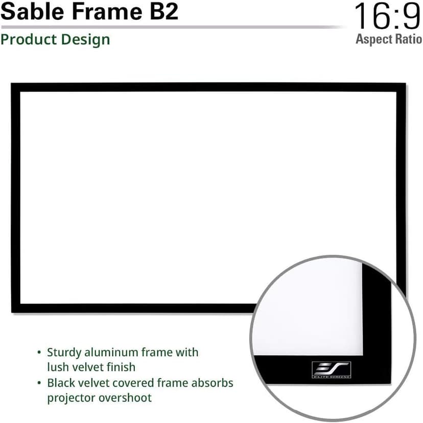 Elite Screens Sable Frame B2 Fixed Frame Projector Screen 120 inch 16 9, 4K/8K UHD, ISF-Certified CineWhite UHD-B (1.3 Gain), Wall Mounted for Standard, Short & UST Projectors, Home Theater, SB120WH2