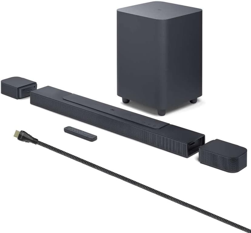 JBL BAR 700 PRO 5.1 Soundbar Bundle with 10 in. Wireless Subwoofer Detachable Rear Speakers and 2m 8K Ultra High Speed HDMI Cable