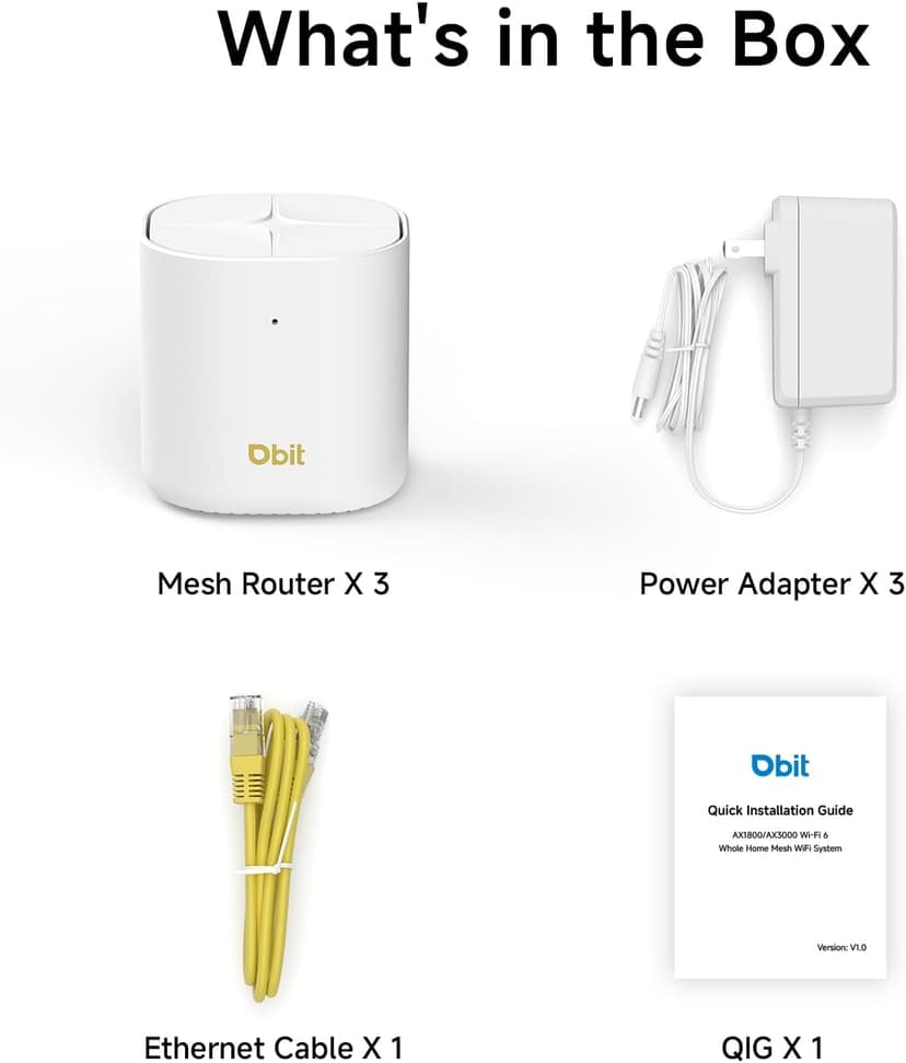 DBIT AX1800 WiFi 6 Whole Home Mesh Wi-Fi System, Dual-Band Coverage up to 6,500 sq. ft. and 150 Devices, Replaces Wireless Router and Extender (D-MAX5, 3-Pack, 6 Gigabit Ethernet Ports in Total)