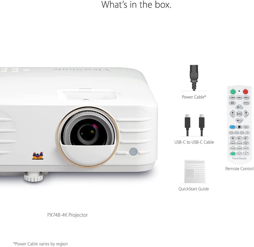 ViewSonic PX748-4K UHD 4K Projector with 4000 Lumens, 240 Hz, 4.2ms, HDR Support, Auto Keystone, Dual HDMI, and USB C for Home Theater, Stream Netflix with Dongle