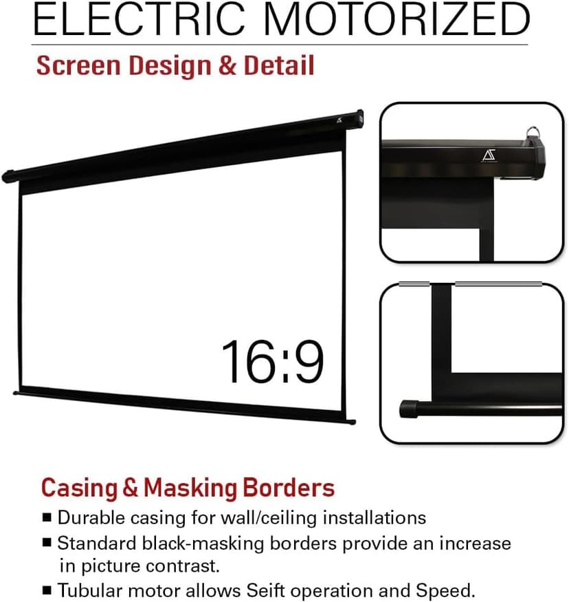 Akia Screens 150 inch Motorized Projector Screen Electric Drop Down Remote Controlled Ceiling Wall Mount Office Home Movie Theater AK-MOTORIZE150H2