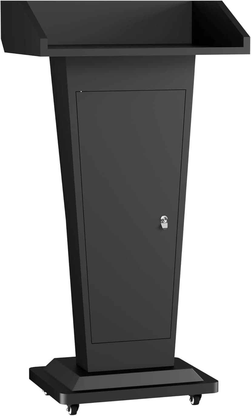 Tredre Black Metal Podium Stand with Wheels, Heavy-Duty Lecterns & Podiums with Storage, Premium Pulpits for Churches, Classrooms and Conferences, Scratch-Resistant Surface, 46.5”H