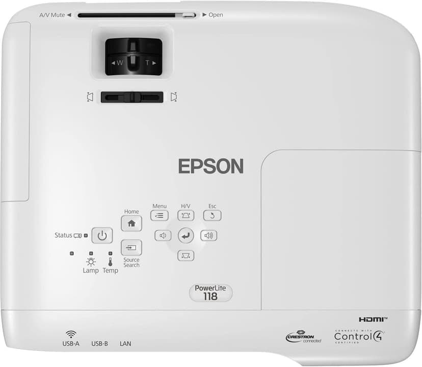 Epson, EPSV11HA03020, PowerLite 118 3LCD XGA Classroom Projector with Dual HDMI, 1 Each , 3.6"x11.6"x10.2"