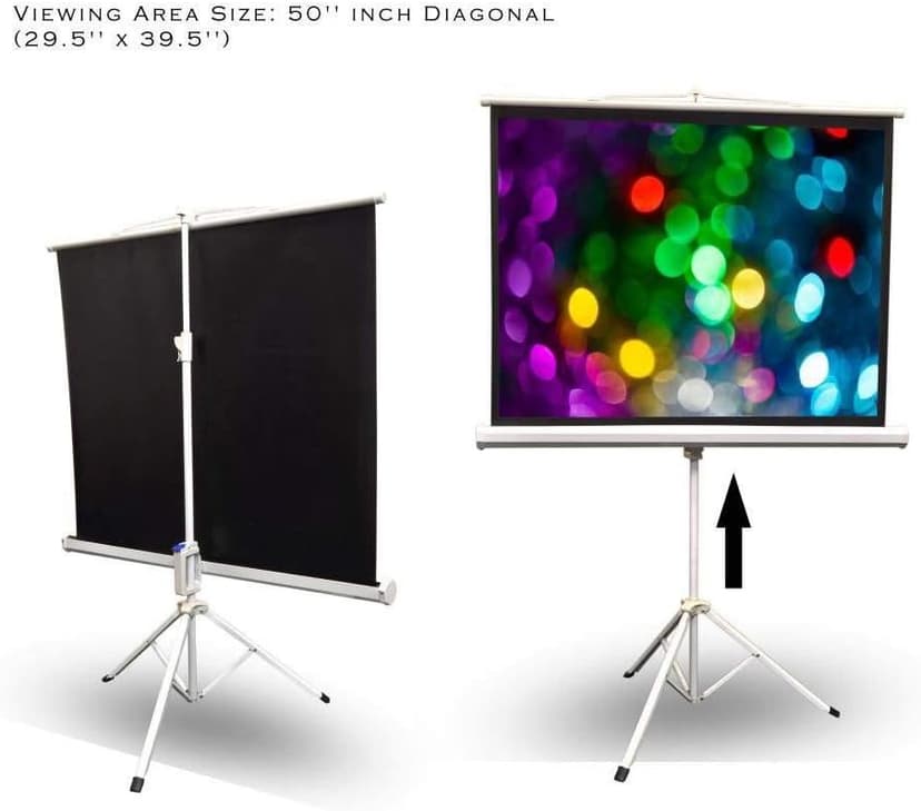 Pyle 50 Inch Portable Projector Screen with Tripod Stand – Lightweight, Durable, Easy Pull Setup Mobile Projection Screen with 4:3 Aspect Ratio, White Matte Fabric for Indoor/Outdoor Use
