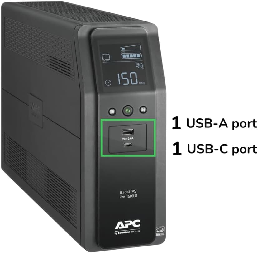 APC UPS 1500VA Sine Wave UPS Battery Backup, BR1500MS2 Backup Battery Power Supply, AVR, 10 Outlets, (2) USB Charger Ports