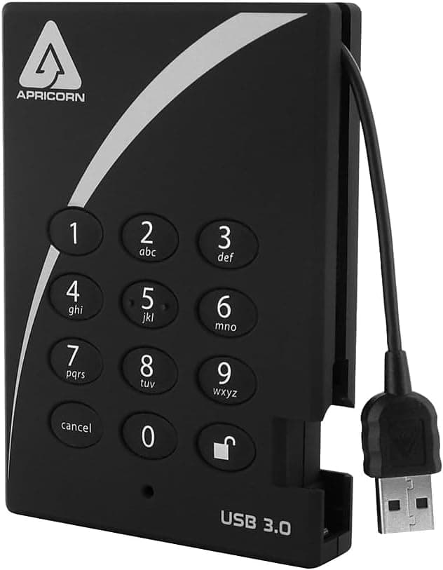 Apricorn 2TB Aegis Padlock USB 3.0 256-Bit AES XTS Hardware Encrypted Portable External Hard Drive (A25-3PL256-2000)