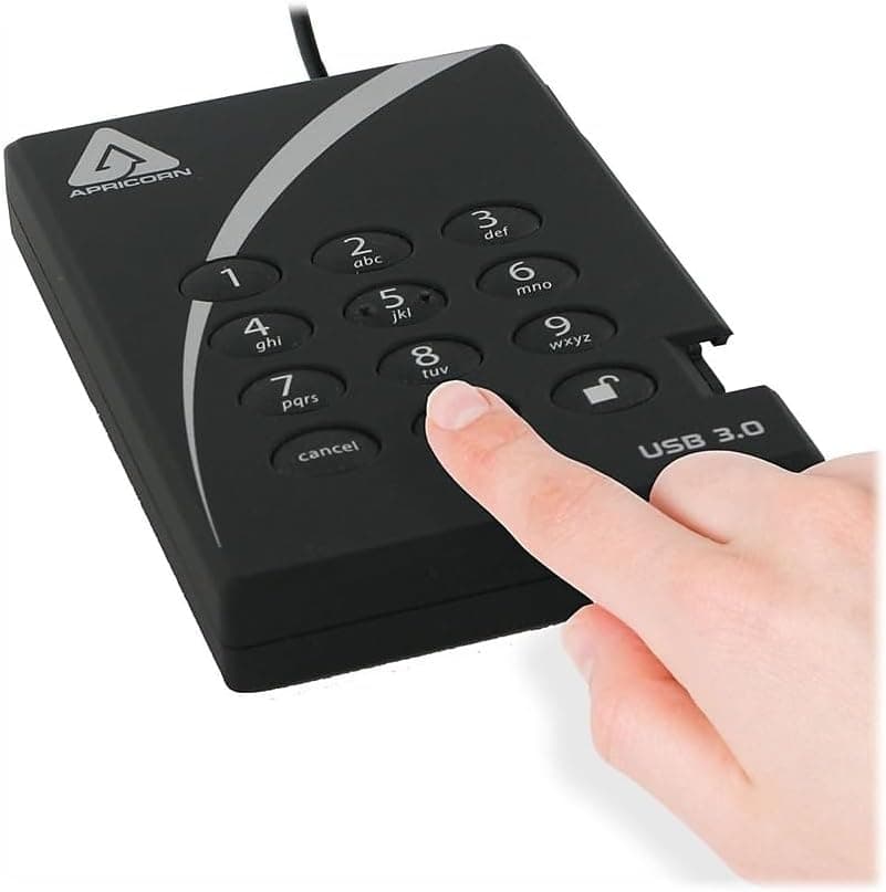 Apricorn 2TB Aegis Padlock USB 3.0 256-Bit AES XTS Hardware Encrypted Portable External Hard Drive (A25-3PL256-2000)