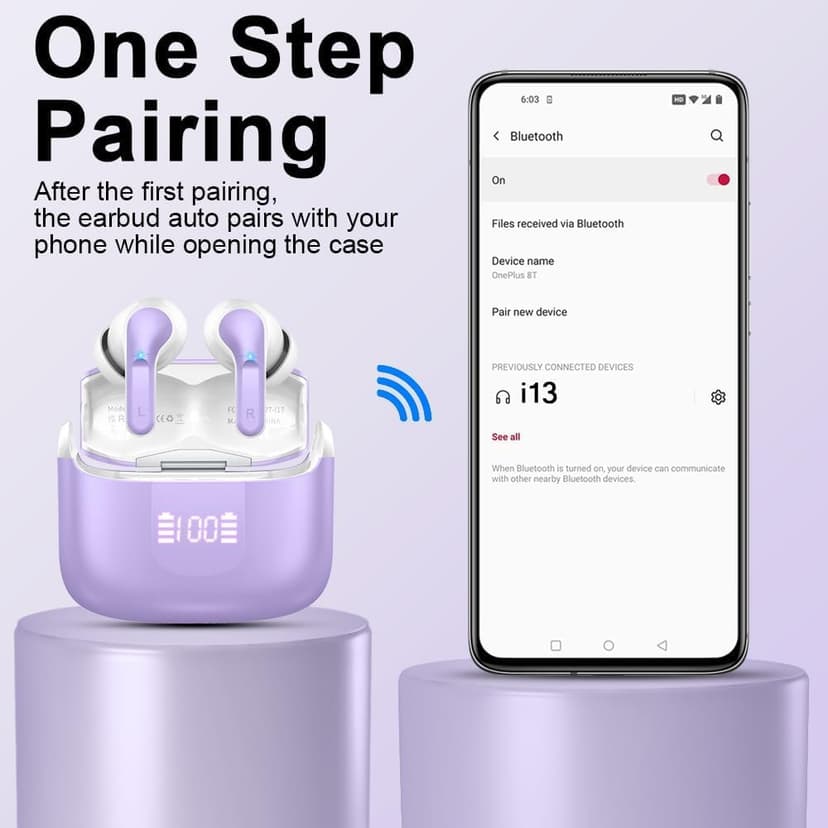 Wireless Earbuds, 2025 Bluetooth 5.4 Headphones NEW Ear Buds 40H Bass Stereo in-Ear Earphones ENC Noise Cancelling Earbuds with 4 HD Mic, USB-C LED Display IP7 Waterproof Sport Headset for Android iOS