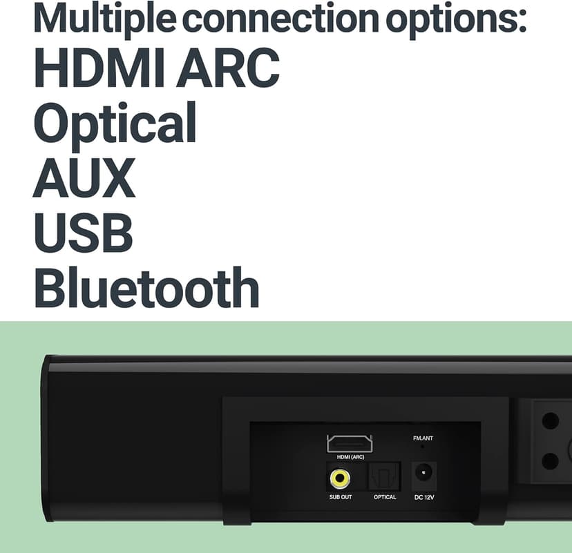 Majority K2 Sound Bar with Subwoofer | 150W Powerful Stereo 2.1 Channel Sound Bar for TV | Home Theatre 3D Surround Sound I HDMI ARC, Bluetooth, Optical & RCA Connection I USB & AUX Playback | Black