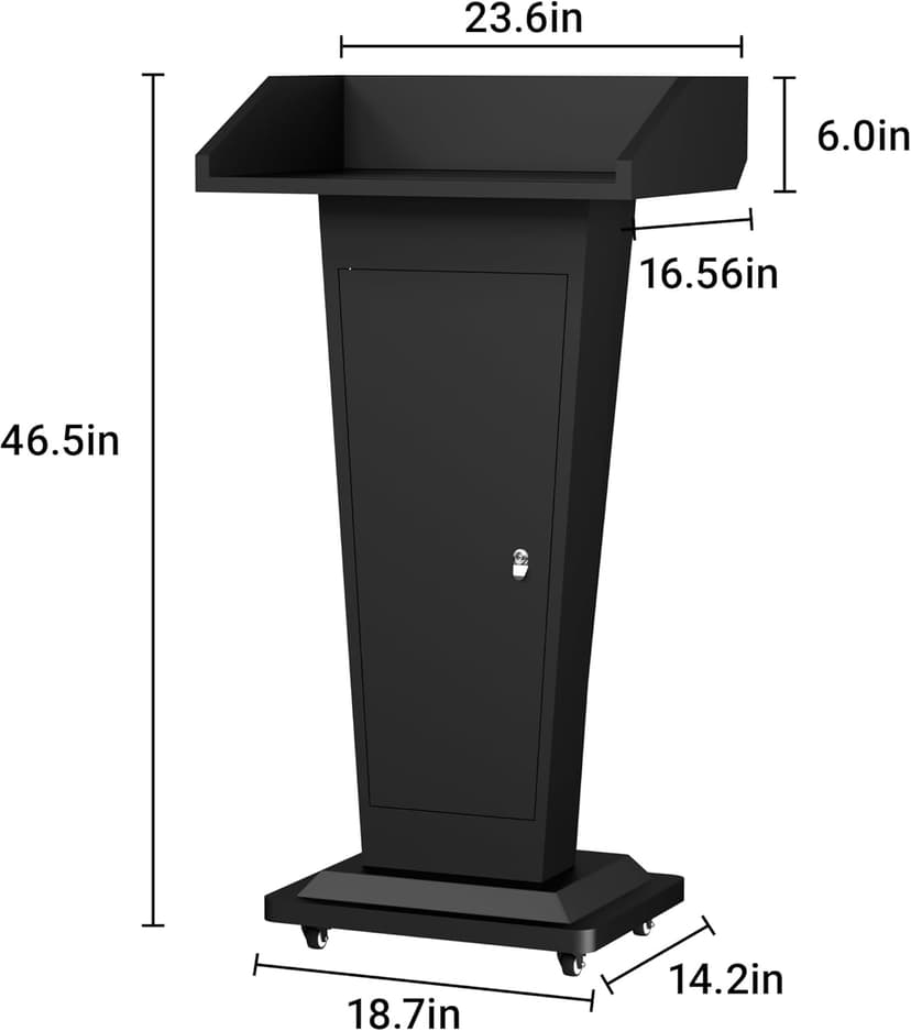 Tredre Black Metal Podium Stand with Wheels, Heavy-Duty Lecterns & Podiums with Storage, Premium Pulpits for Churches, Classrooms and Conferences, Scratch-Resistant Surface, 46.5”H