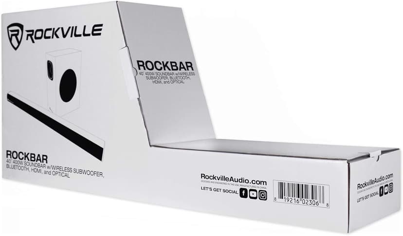 Rockville ROCKBAR 40" 400W Soundbar W/Wireless Subwoofer/Bluetooth/HDMI/Optical, Black