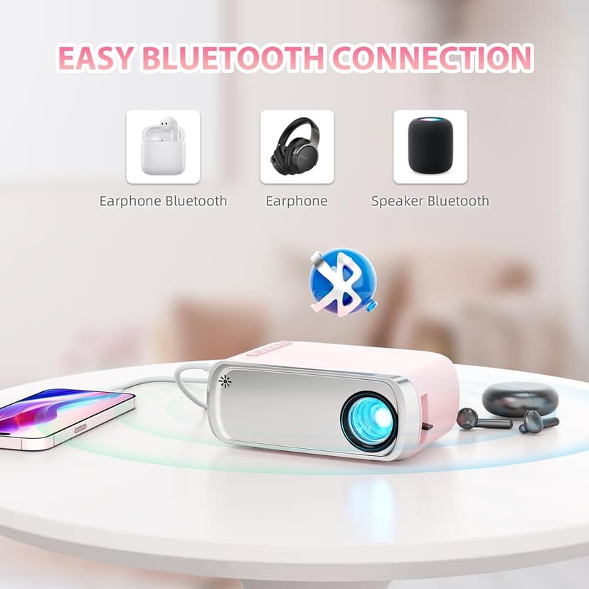 Mini Projector for Outdoor Portable Projectors, SmartPhone Screen Can be Mirrored to The Projector Through a Data Cable, Movies-Projector Compatible with HDMI, USB, Type-C, Laptop, TV Stick