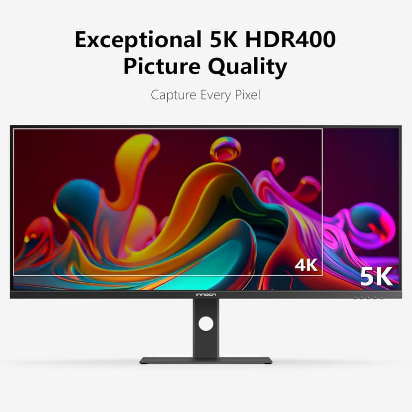 INNOCN 40 Inch 5K 5120 x 2160p Ultrawide Monitor for Laptop, 21:9, 100Hz, IPS, HDMI, DP, FreeSync, HDR400, USB-C, DeltaE＜2, Built-in Speakers, Height Adjustable, Black - 40C1U
