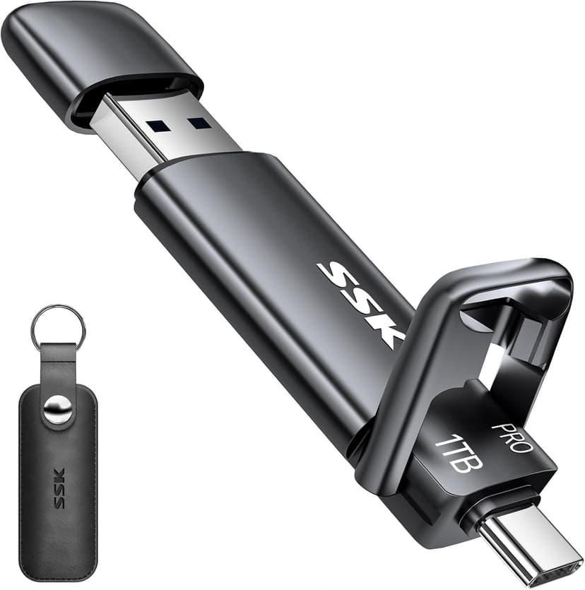 SSK 1TB USB-C Thumb Drive - Up to 1000MB/s, Dual Type-C/USB-A Flash Drive (3.2 Gen 2), Compatible with iPhone 15/PS4/Windows/Mac