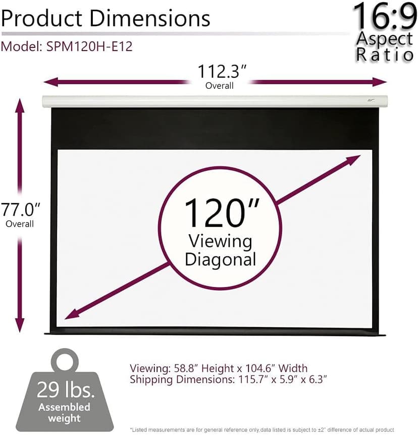 Elite Screens Spectrum2, 120-inch 16:9, 12-inch Drop, Electric Motorized Drop Down Projection Projector Screen, SPM120H-E12