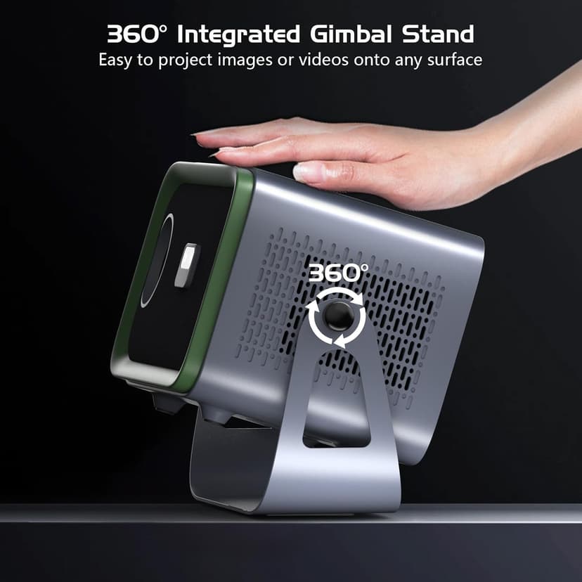 【Auto Focus/Keystone】4K Projector with WiFi and Bluetooth, 360° Rotating Movie Projector, Portable Projector with 200 ANSI, Outdoor Projector for Phone/PC/TV Stick/DVD/USB/HDMI