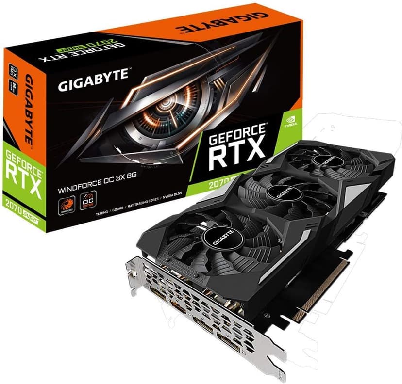 Gigabyte GV-N207SWF3OC-8GD GeForce RTX 2070 Super Windforce OC 8G Graphics Card, 3X Windforce Fans, 8GB 256-Bit GDDR6, Video Card (Renewed)