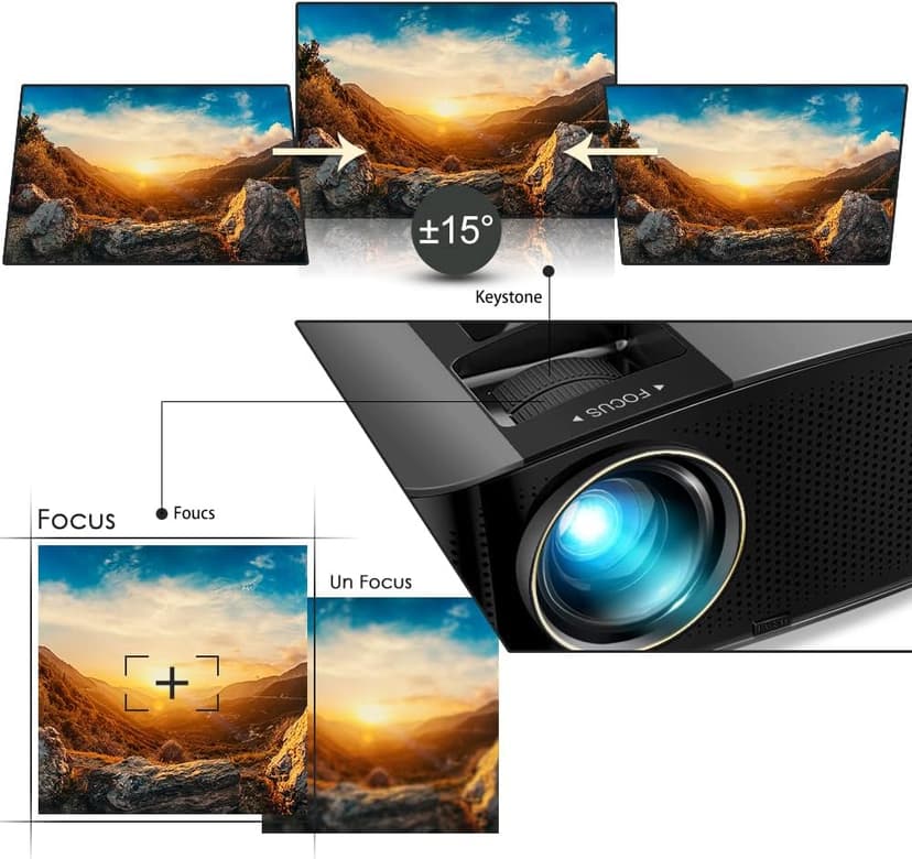 GooDee Projector, 2023 Dolby Native 1080P Video Projector, 15000L Outdoor Movie Projector, 230" Supported Home Projector, Compatible with Fire TV Stick, PS4, HDMI, VGA, AV and USB, Black (YG600)