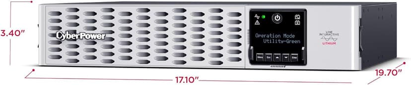CyberPower PRL1500RT2UC Smart App Sinewave UPS System, 1500VA/1500W, 8 Outlets, 2U Rack/Tower, AVR, Lithium