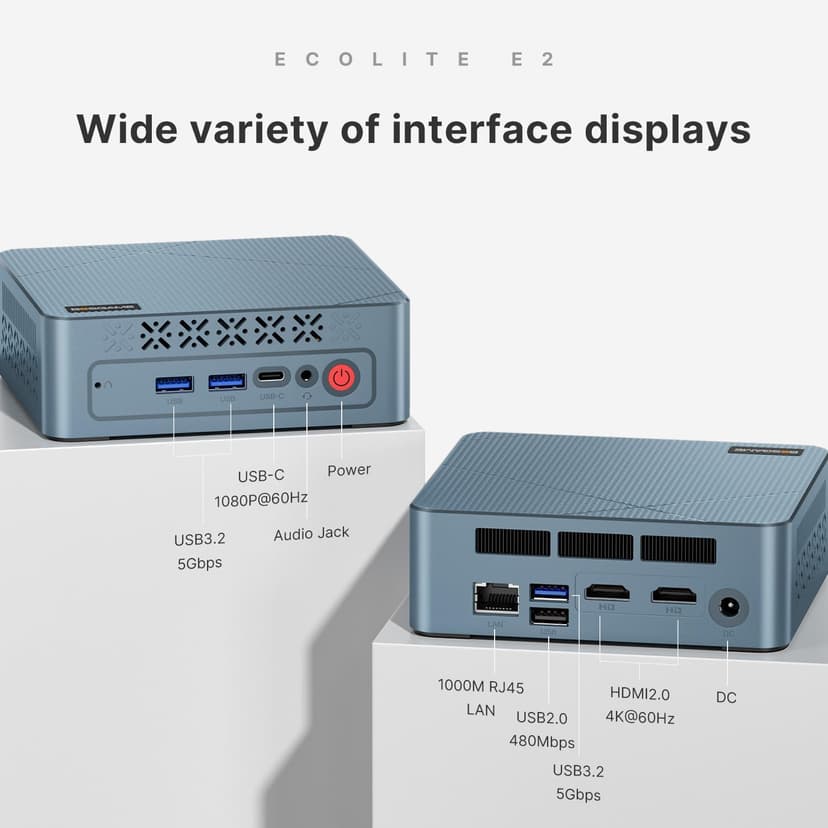 Mini PC E2, AMD Ryzen 5 3550H Mini Computers, 16GB RAM 512GB NVMe SSD, USB-C & Dual HDMI Ports Triple Display Desktop PC, RJ45 LAN, WiFi 5/Bluetooth 5.0