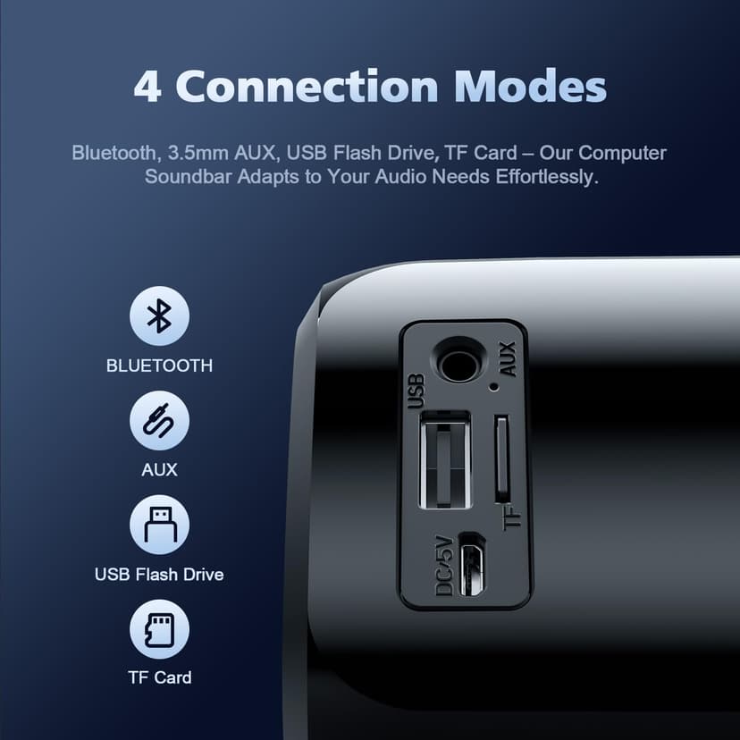 Computer Speakers for Desktop PC, HiFi Stereo Poratble Bluetooth Speaker, Computer Soundbar, 3.5mm Aux-in Computer Sound Bar with Deep Impactful Bass, Gaming Speakers for PC,Laptop,Tablet
