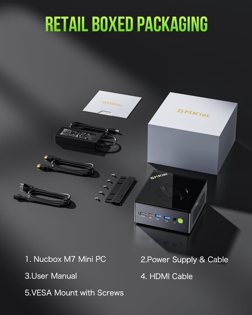 GMKtec Mini PC Gaming, M7 AMD Ryzen 7 PRO 6850H (8C/16T 4.70Ghz) Dual NIC LAN 2.5G Desktop Computer, 32GB DDR5 RAM + 512GB Hard Drive PCle SSD, Dual USB4, HDMI 2.1, USB-C