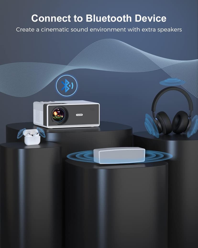 FUDONI Projector with WiFi and Bluetooth, Outdoor Portable 4K Support Projector 18000L HD 1080P Max 300" Display Zoom, Movie Video Home Theater Projector Compatible w/HDMI/USB/Phone/Laptop/TV Stick