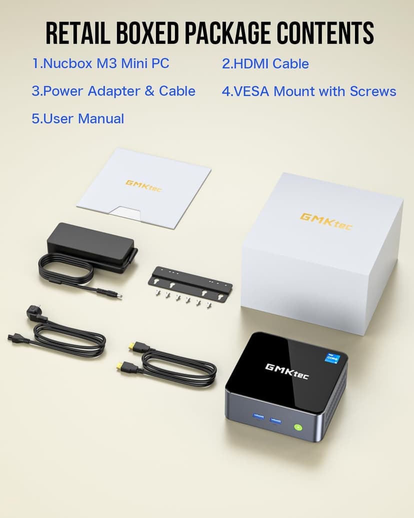 GMKtec Mini Desktop Computer, M3 Intel Core i5 12450H (8C/12T, up to 4.40GHz) Mini PC 16GB DDR4 (8GB*2) 512GB SSD, 2X HDMI 4K, 4X USB 3.2, USB-C, WiFi 6, BT 5.2, RJ45 2.5G Black