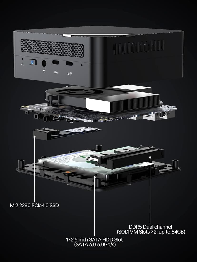 MINISFORUM Venus Series UM773 Lite Mini PC AMD Ryzen 7 7735HS Desktop Computer, DDR5-4800 32GB 1TB PCIe4.0 SSD, 2.5Gbps LAN, 2X4K HDMI, 1X8K USB4 Output, Radeon 680M Graphics Micro PC